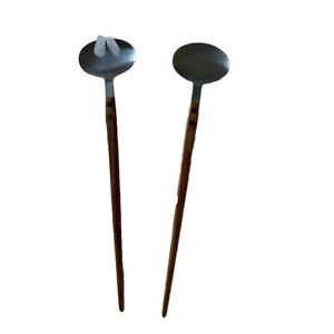 Mid Century Modern Salad Servers Wood and Stainless Swedish Style